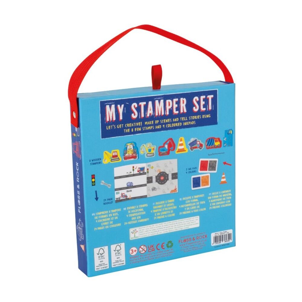 Floss & Rock My Stamper Set Construction Theme 8 Stamps 4 Ink Pads 3y+