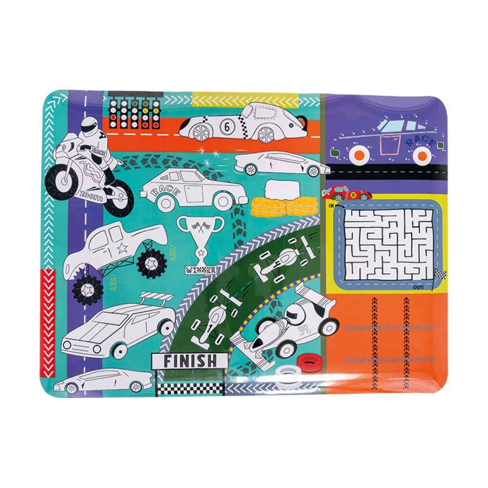 Floss & Rock Activity Mat Cars Reusable Colouring Fun & Games Set 3y+
