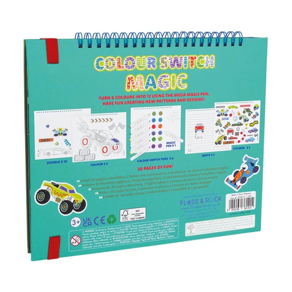 2PK Floss & Rock Colour Changing Switch Magic Cars Activity Book Kids 3y+