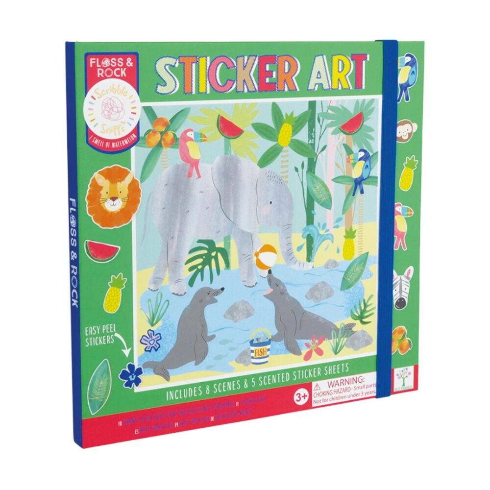13pc Floss & Rock Sticker Art Jungle 8 Scenes 5 Scented Sheets Fun 3y+
