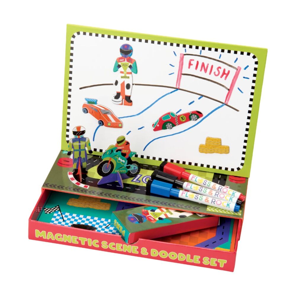 2PK Floss & Rock Kids 3y+ Magnetic Scene And Doodle Drawing Set Cars