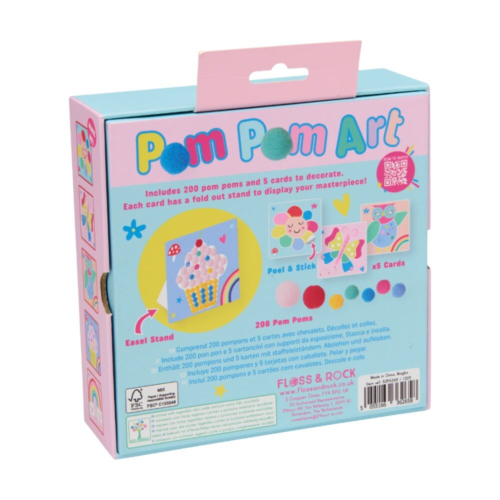 Floss & Rock Kids 3y+ Pom Pom Art Peel And Stick Craft Kit Rainbow Fairy