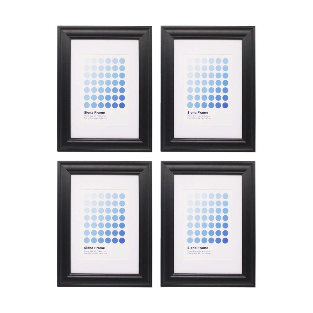 4PK Braz A4 Siena Image Photo Document Display Frame 29.7x21cm Black