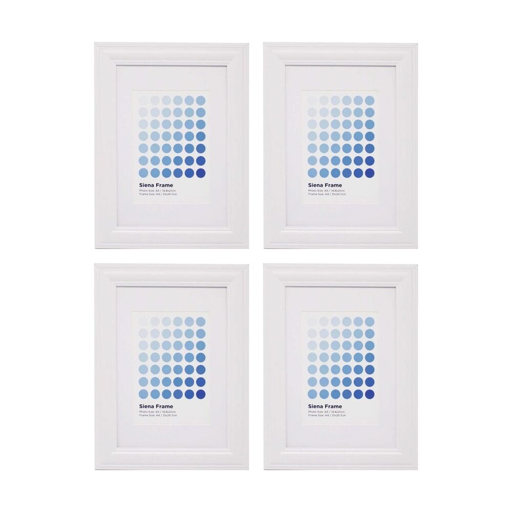 4PK Braz A4 Siena Image Photo Document Display Frame 29.7x21cm White