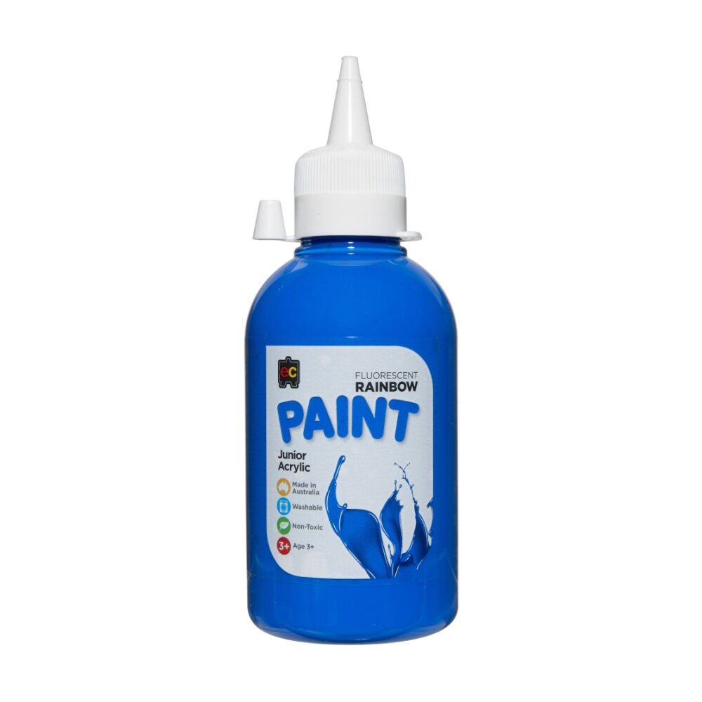 6PK Educational Colours Fluorescent Rainbow Junior Acrylic Paint Blue 250ml 3y+