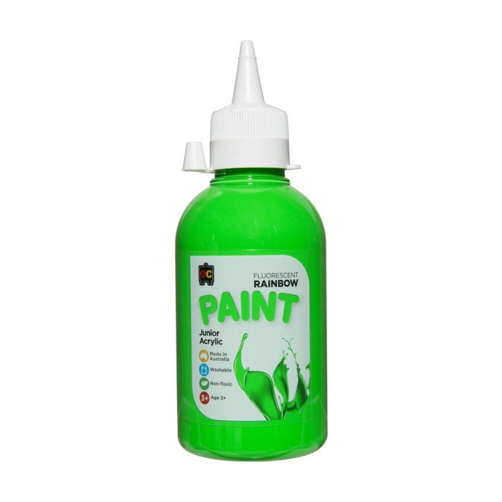 6PK Educational Colours Fluorescent Rainbow Junior Acrylic Paint Green 250ml 3y+
