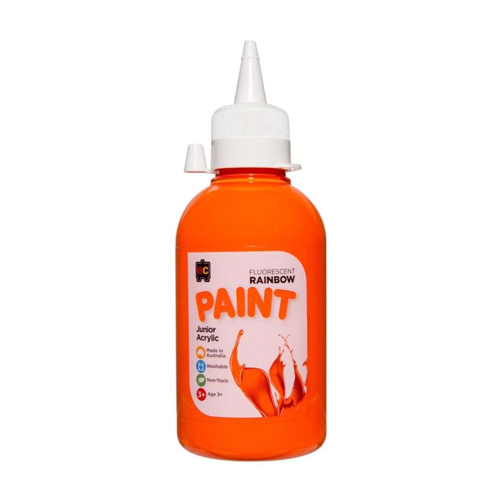 3PK Educational Colours Fluorescent Rainbow Acrylic Paint Orange 250ml 3y+