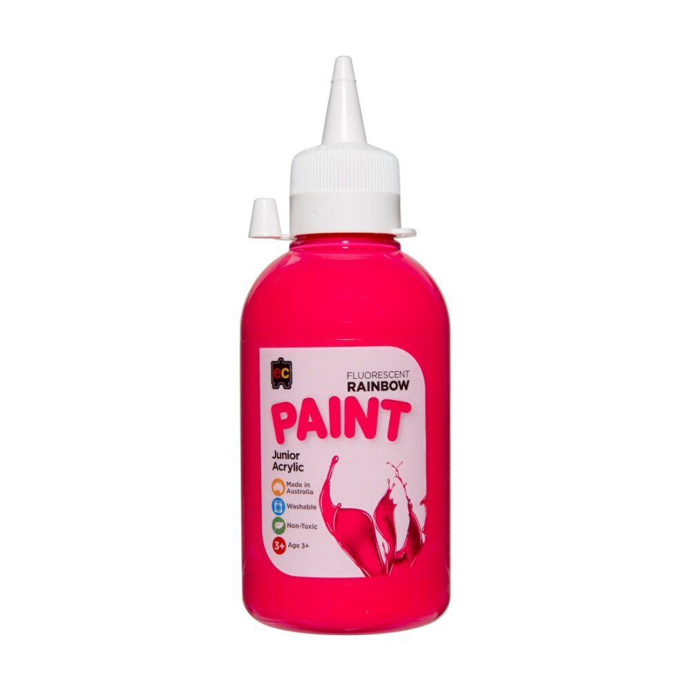 6PK Educational Colours Fluorescent Rainbow Junior Acrylic Paint Pink 250ml 3y+