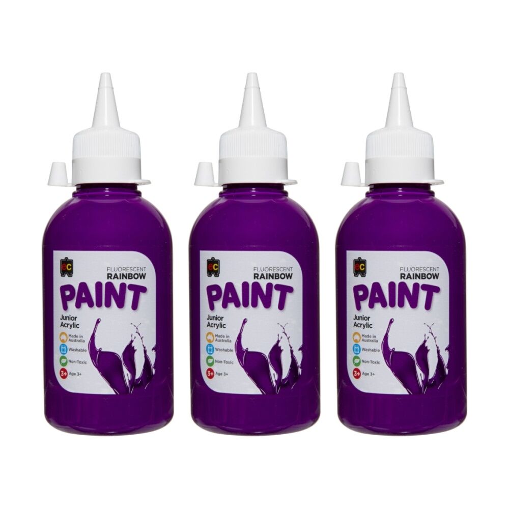 3PK Educational Colours Fluorescent Rainbow Acrylic Paint Purple 250ml 3y+