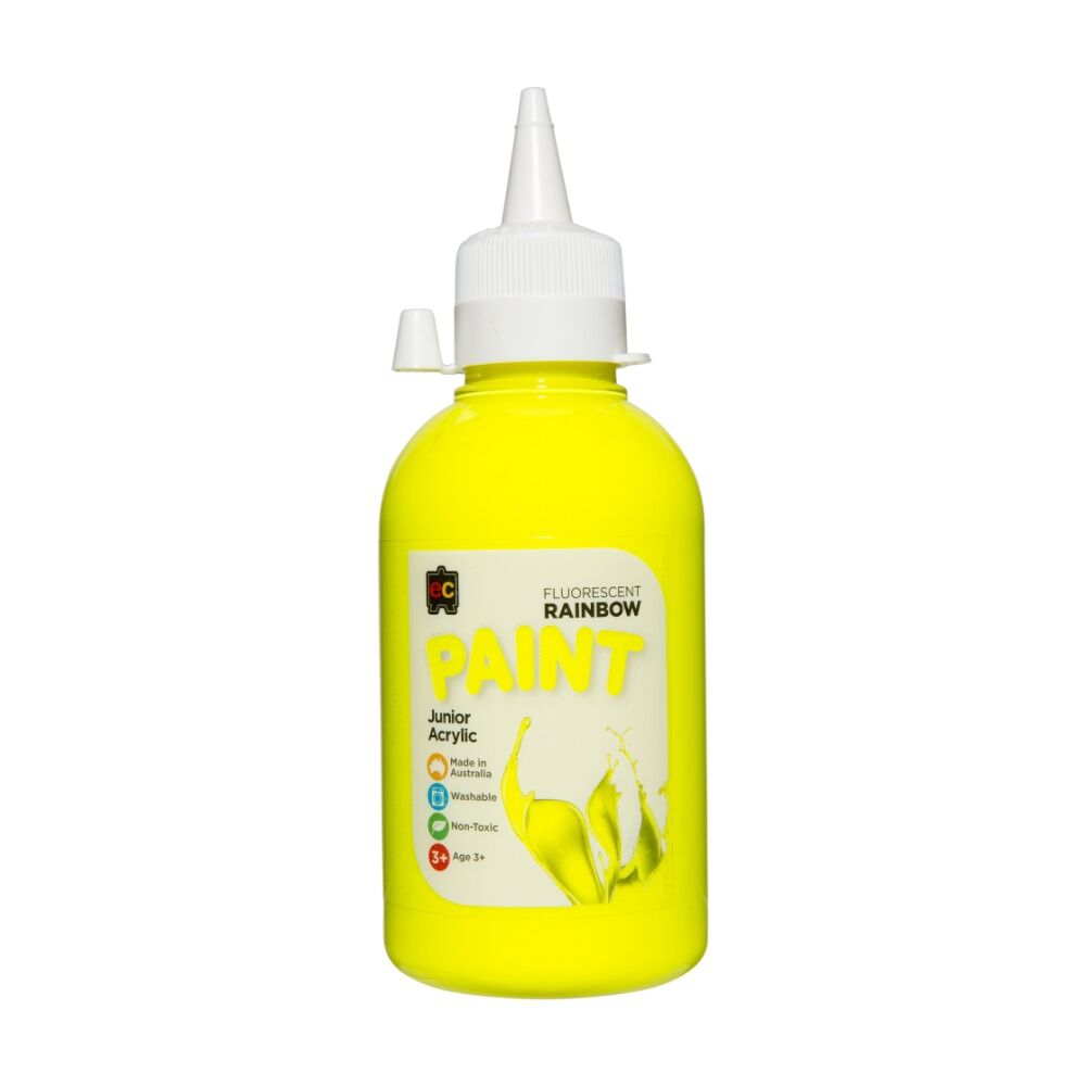 6PK Educational Colours Fluorescent Rainbow Acrylic Paint Yellow 250ml 3y+