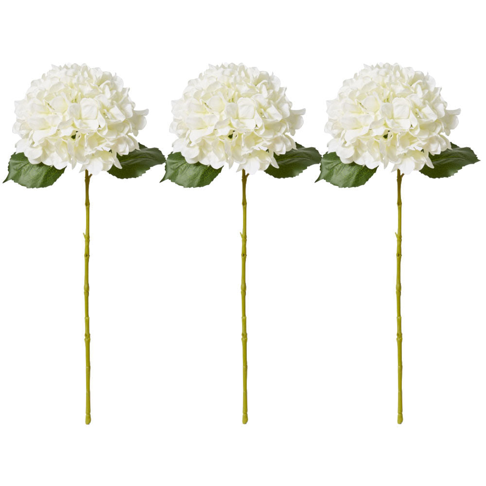 3PK E Style Hydrangea Classic Large Stem Artificial Flower White 23x23x65cm