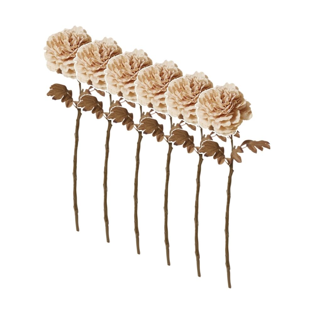 6PK E Style Peony Decor Stem Artificial Flower Antique Cream 17x17x69cm