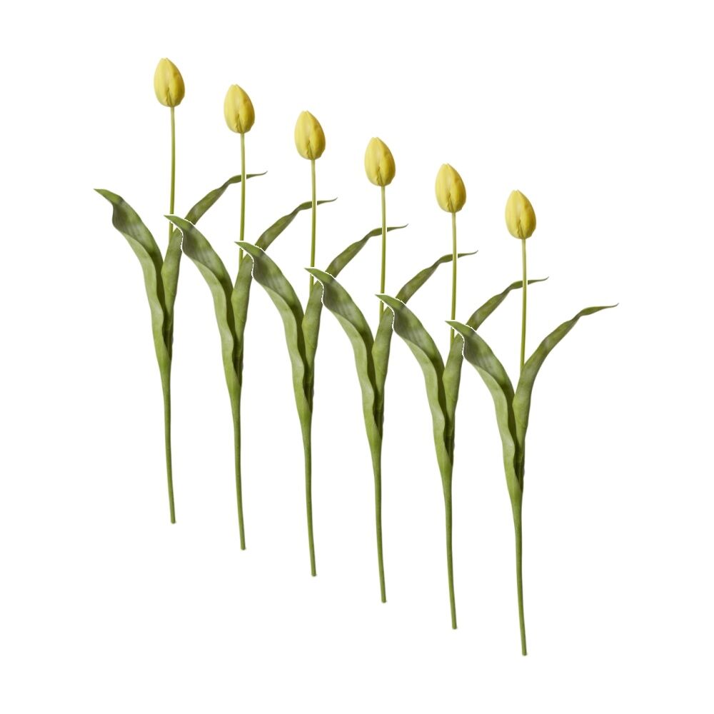 6PK E Style Tulip Stem Durable Artificial Flower Decor Yellow 9x3x74cm