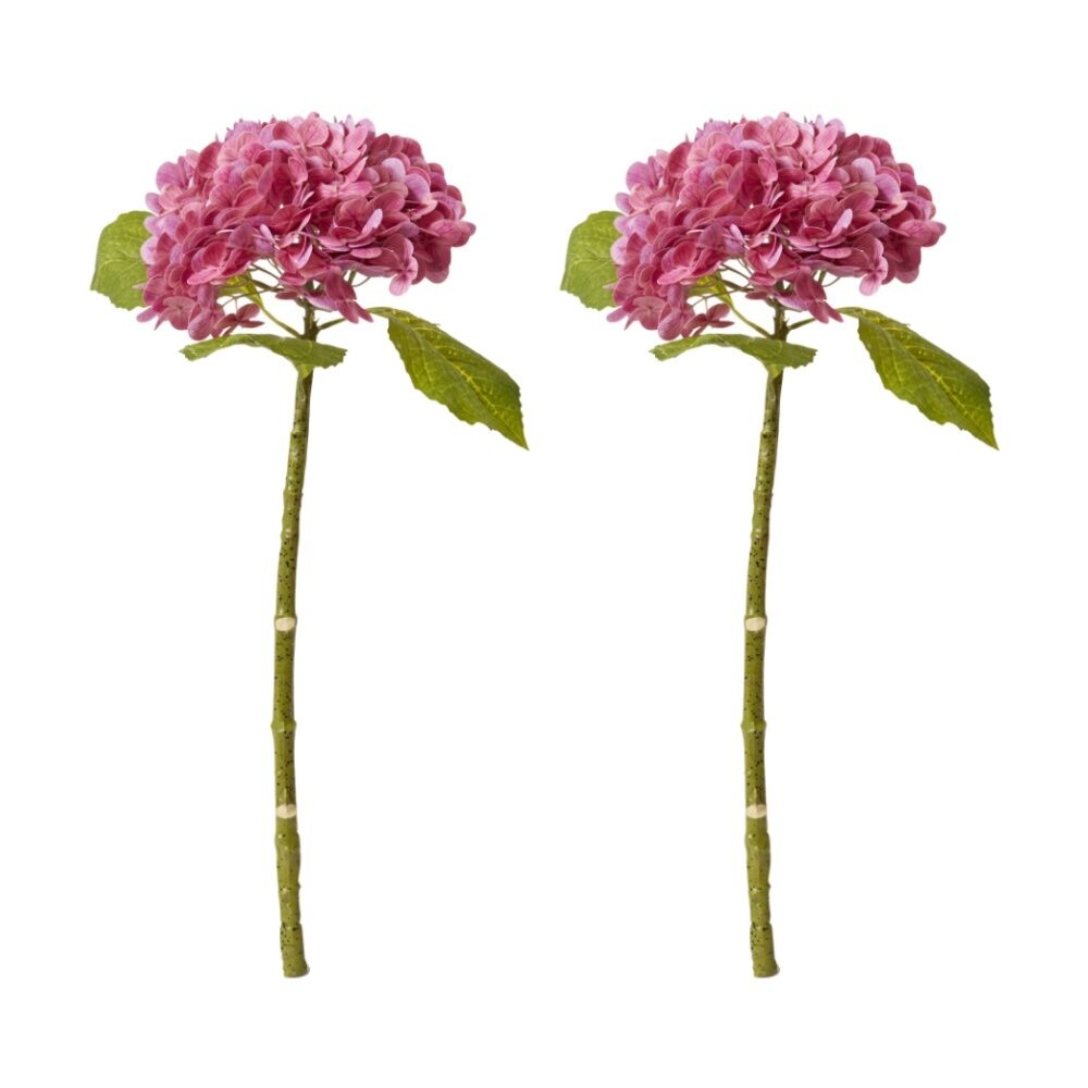 2PK E Style Hydrangea Classic Artificial Flower Stem Beauty Pink 30x20x52cm