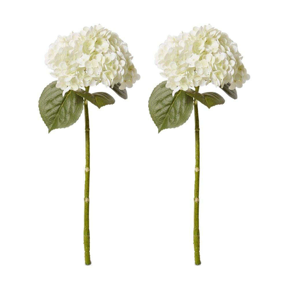 2PK E Style Hydrangea Classic Artificial Flower Stem White Green 30x20x52cm