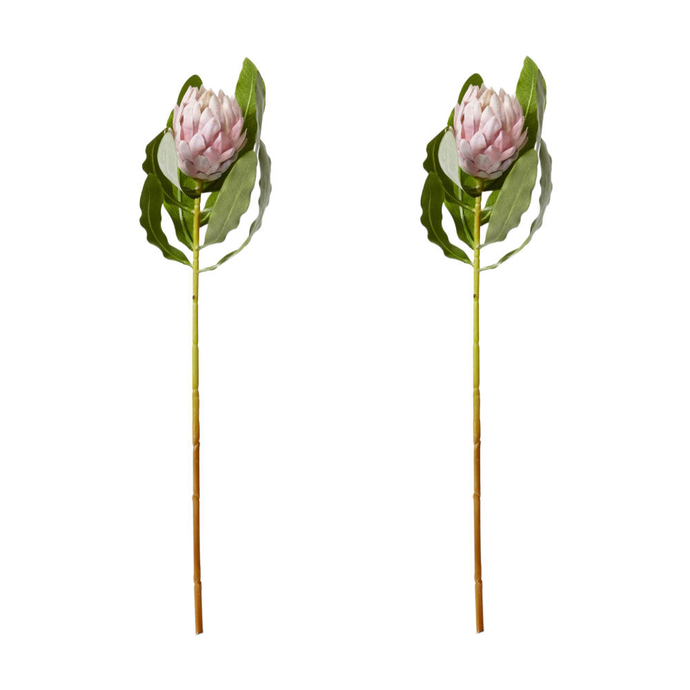 2PK E Style Protea Stem Durable Artificial Flower Decor Pink 18x18x71cm