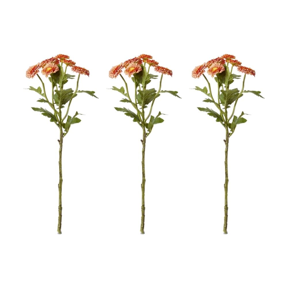 3PK E Style Chrysanthemum Spray Artificial Flower Decor Orange 22x16x56cm