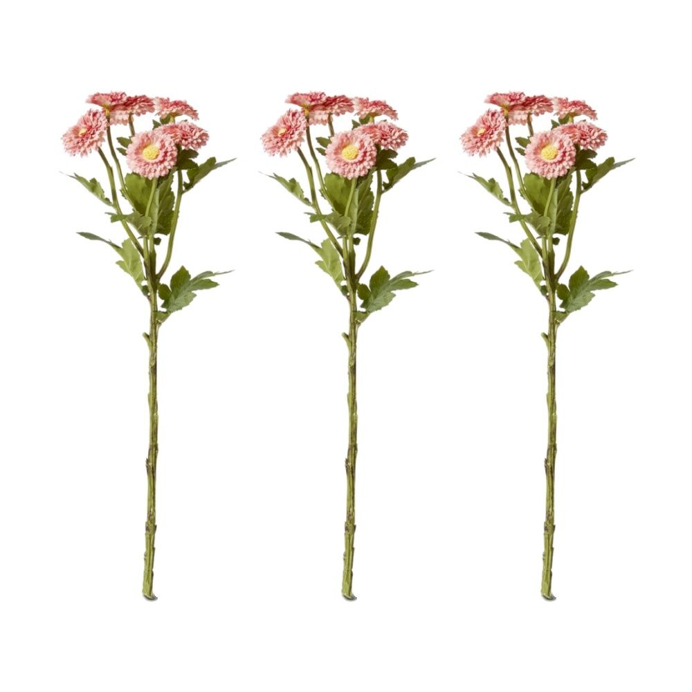 3PK E Style Chrysanthemum Spray Artificial Flower Decor Pink 22x16x56cm