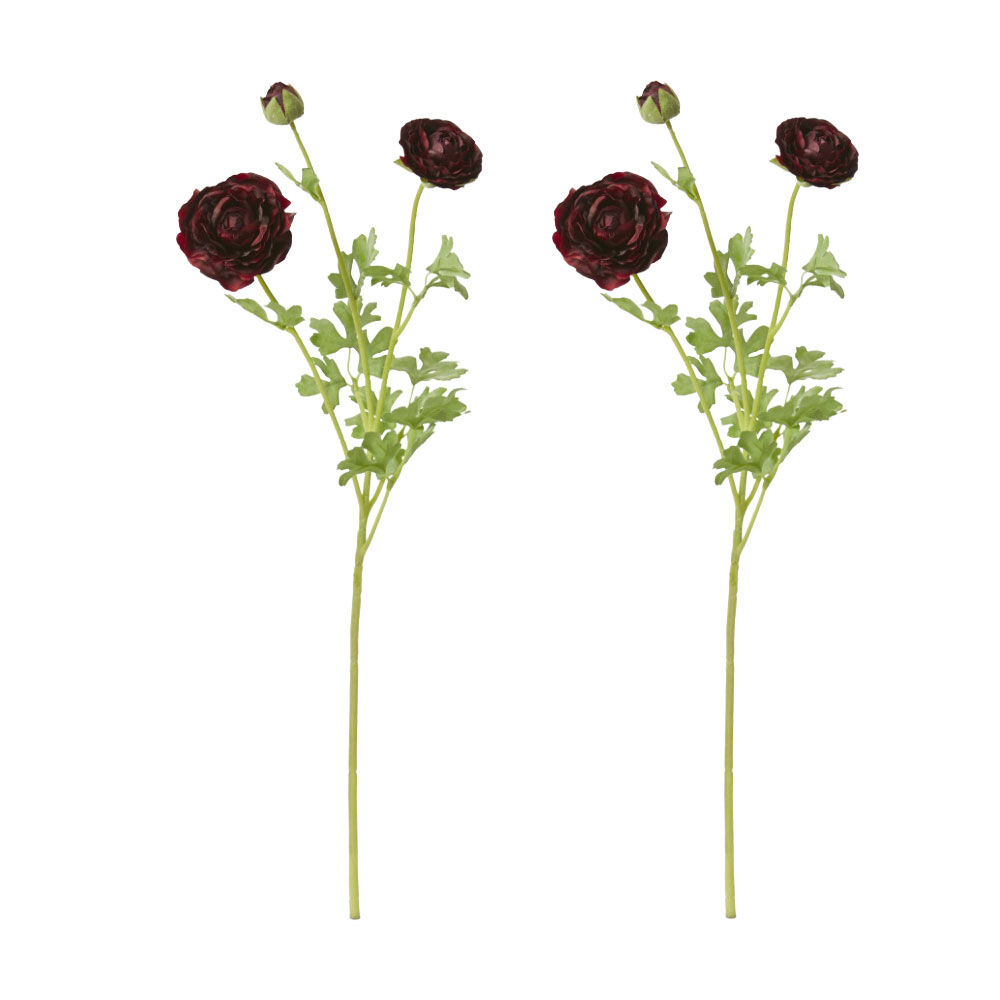 2PK E Style Ranunculus Floral Stem Spray Artificial Flower Burgundy 20x18x64cm