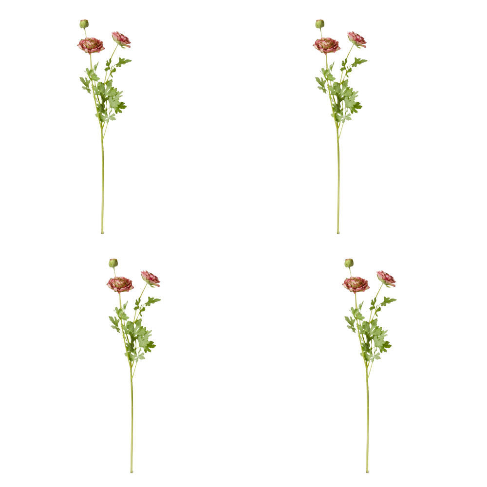 4PK E Style Ranunculus Floral Stem Spray Artificial Flower Dark Pink 20x18x64cm