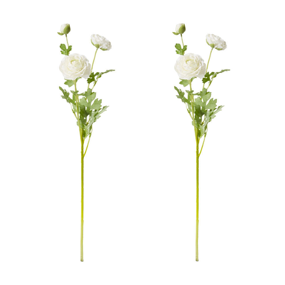 2PK E Style Ranunculus Floral Stem Spray Artificial Flower White 20x18x64cm