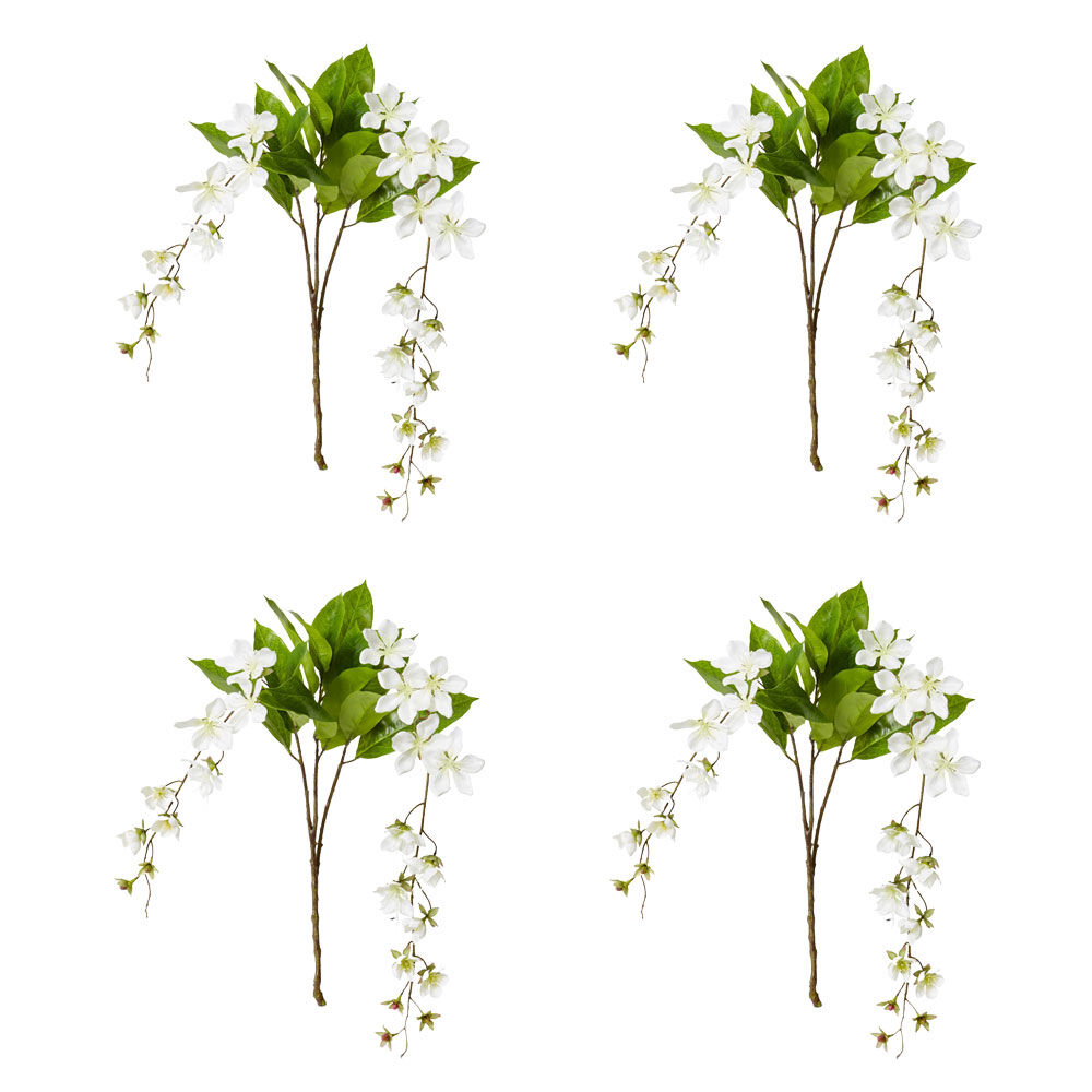 4PK E Style Island Blossom Leaves Spray Artificial Flower Stem White 36x30x104cm