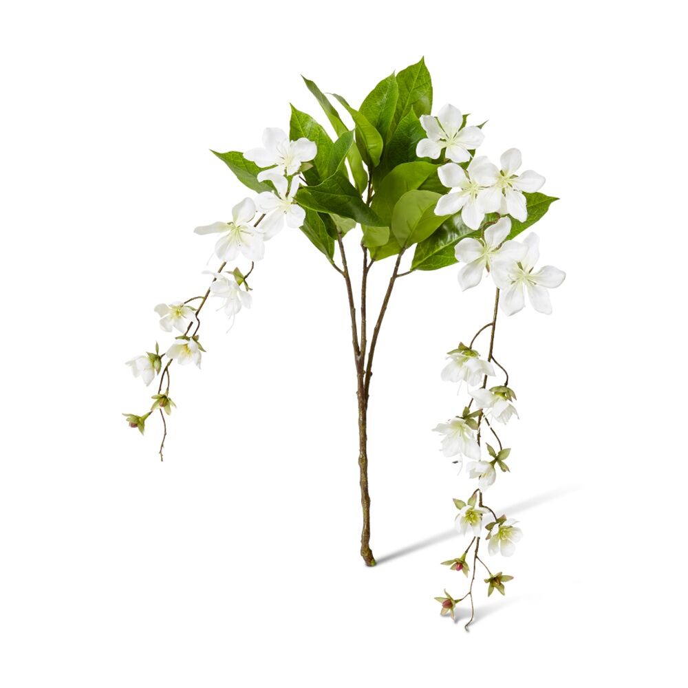 4PK E Style Island Blossom Leaves Spray Artificial Flower Stem White 36x30x104cm