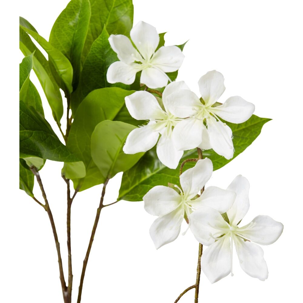 4PK E Style Island Blossom Leaves Spray Artificial Flower Stem White 36x30x104cm