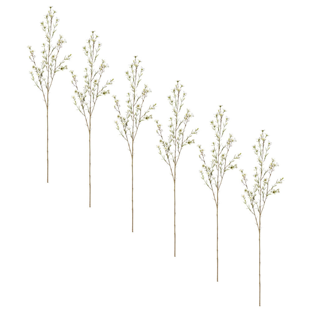 6PK E Style Wax Flower Spray Durable Artificial Floral Stem White 20x5x79cm