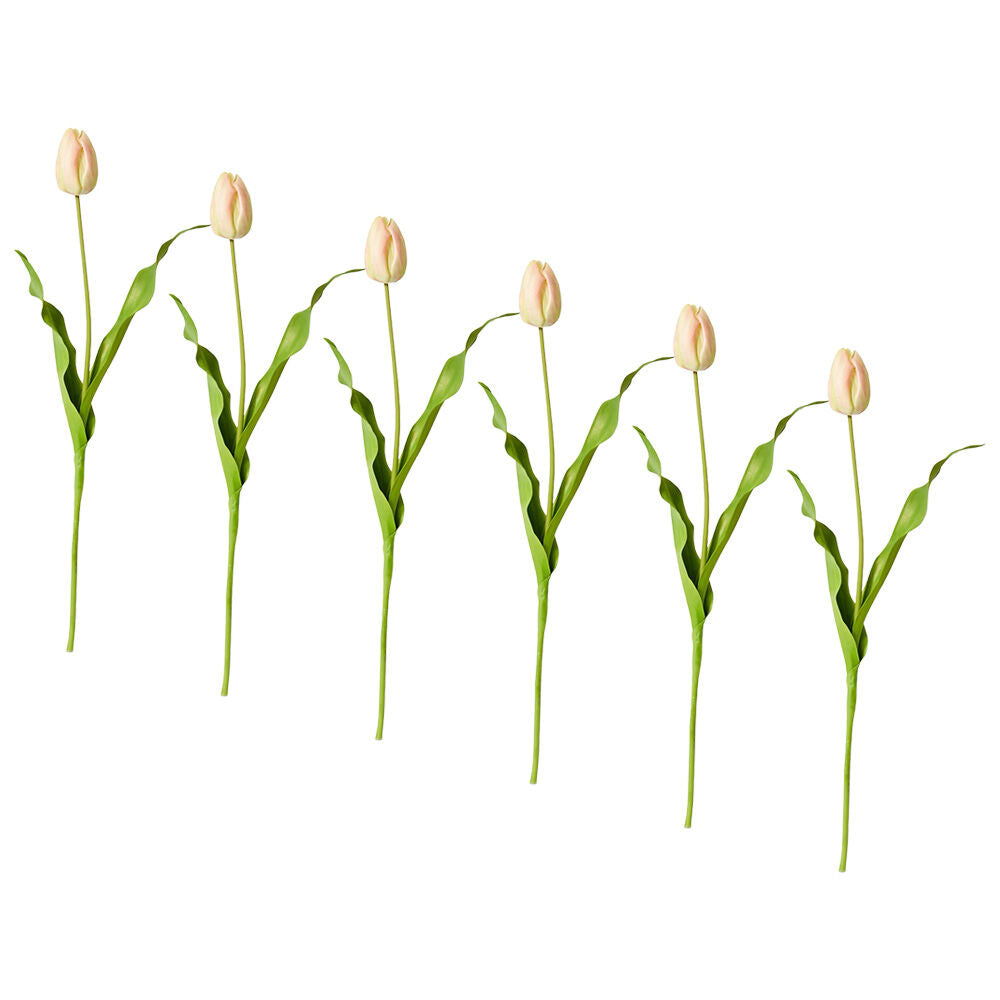 6PK E Style Tulip Dutch Stem Durable Artificial Flower Pink Green 13x10x57cm