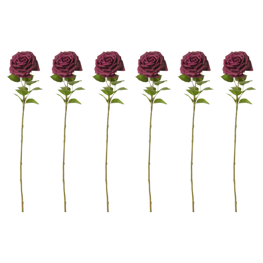6PK E Style Rose Garden Stem Durable Artificial Flower Burgundy 22x14x66cm