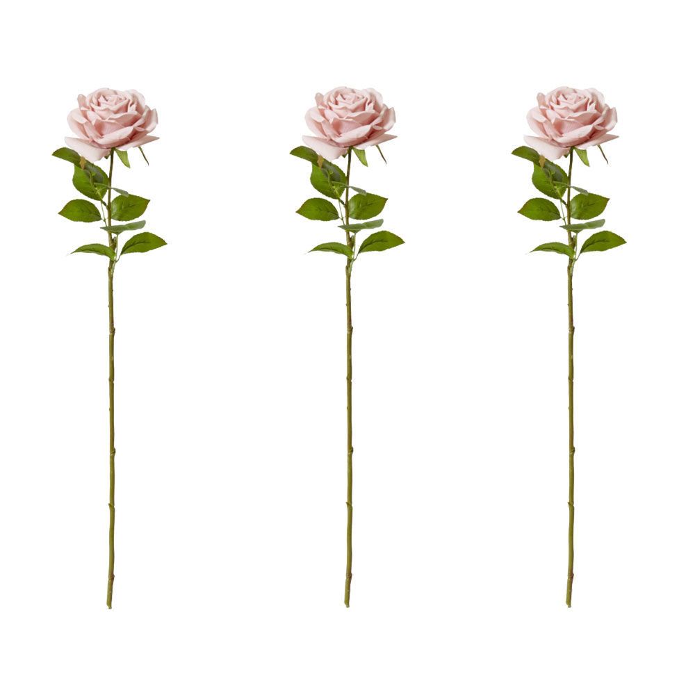 3PK E Style Rose Garden Stem Durable Artificial Flower Dusty Pink 22x14x66cm