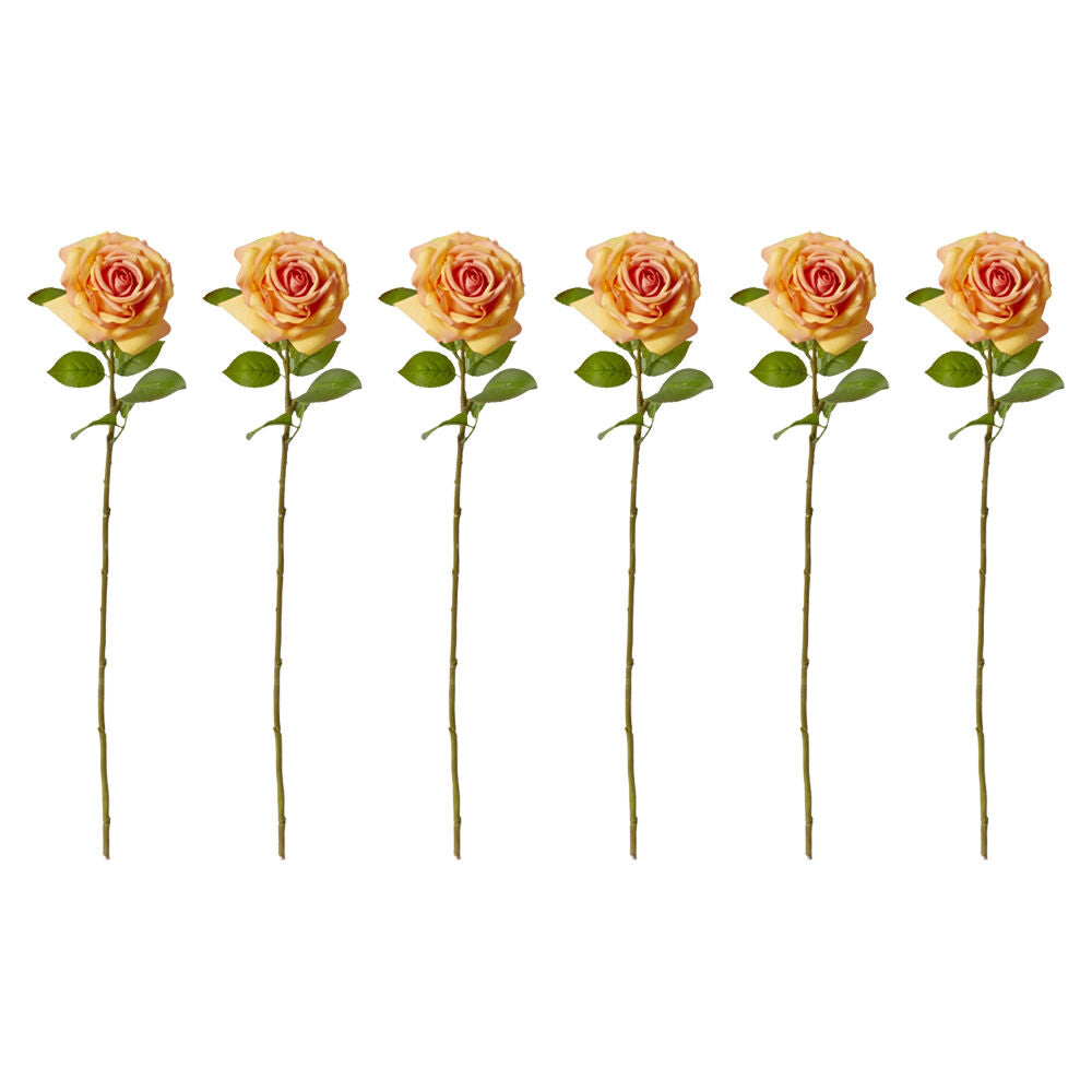 6PK E Style Rose Garden Stem Durable Artificial Flower Orange 22x14x66cm