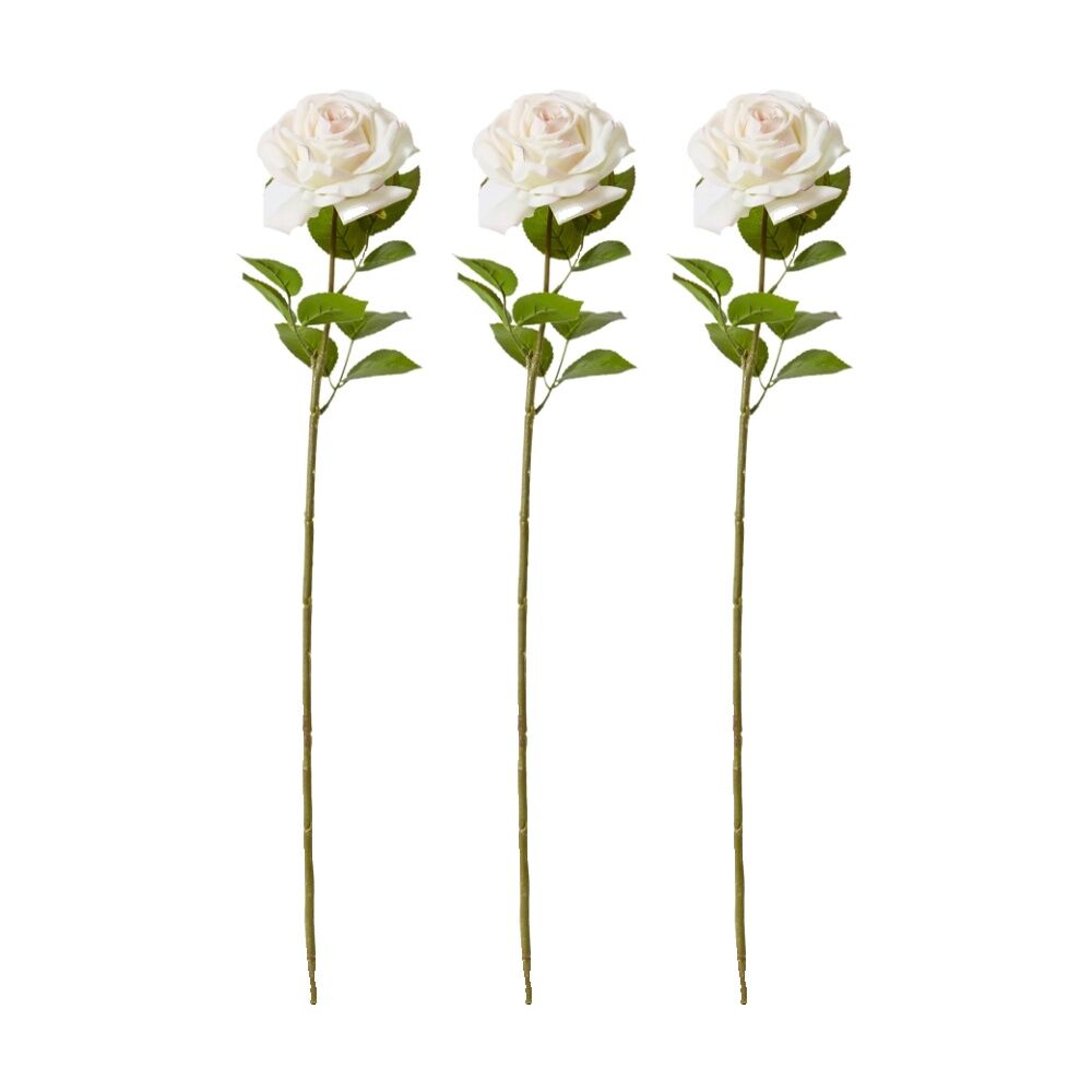 3PK E Style Rose Garden Stem Durable Artificial Flower Pink Cream 22x14x66cm