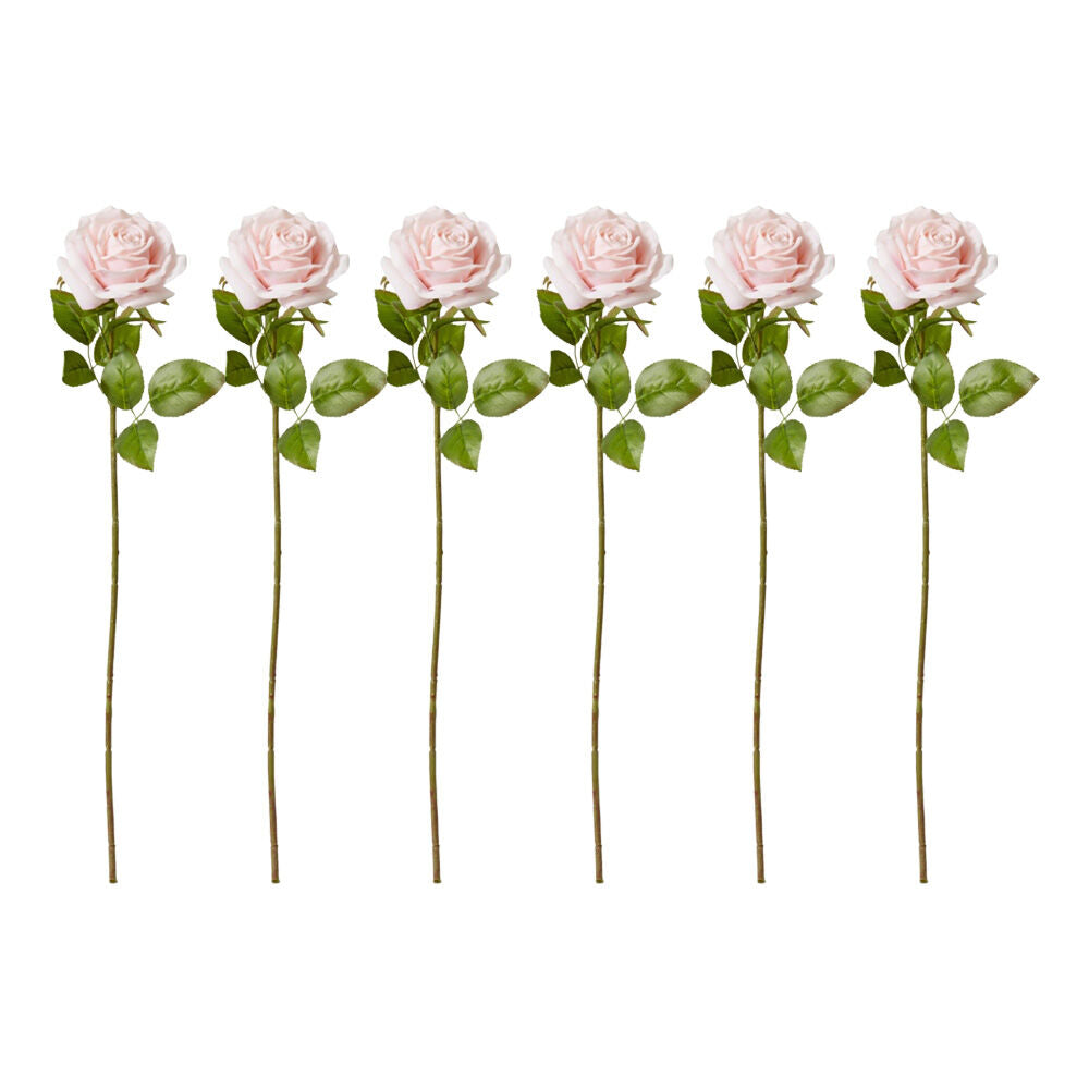 6PK E Style Rose Garden Stem Durable Artificial Flower Soft Pink 22x14x66cm