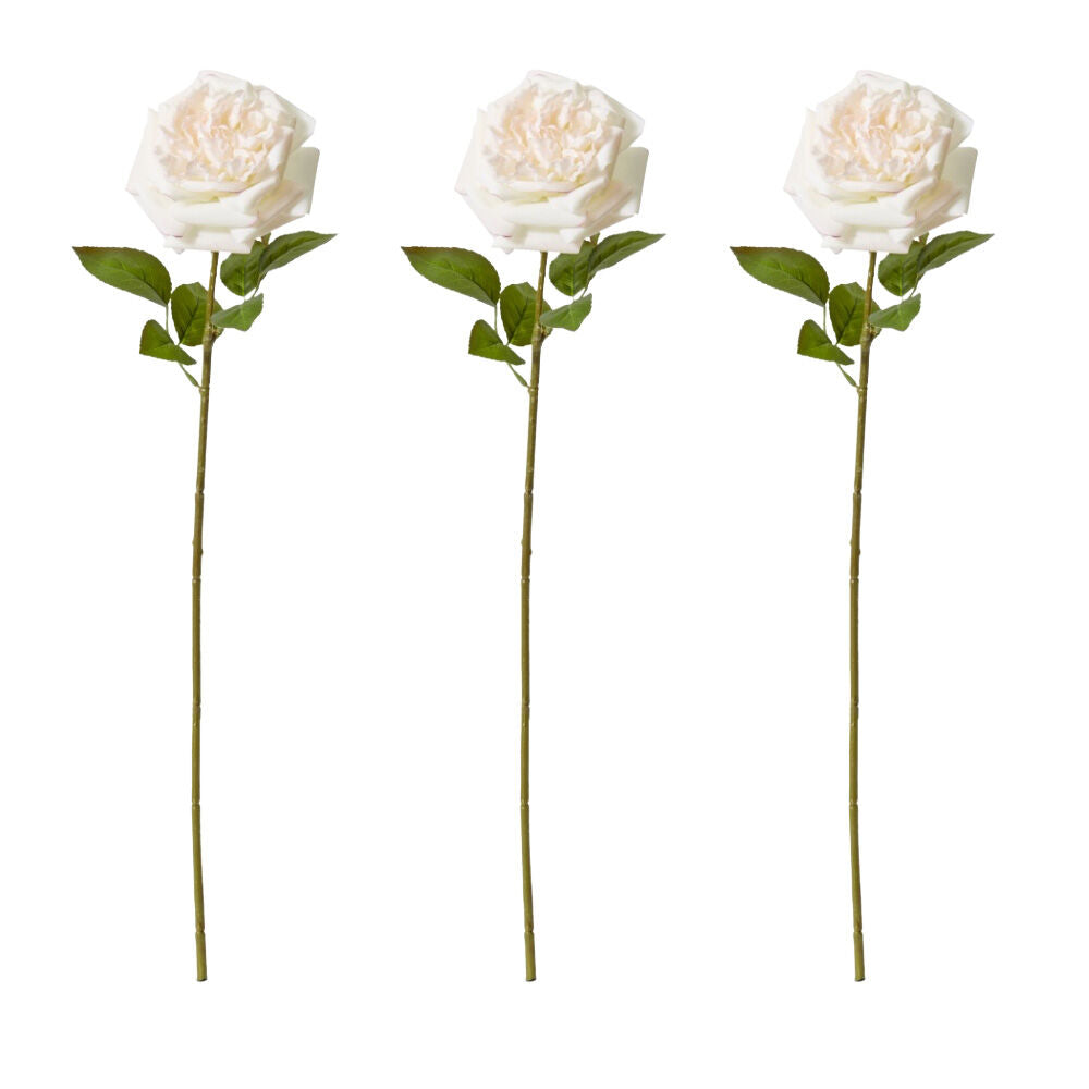 3PK E Style Rose Austin Stem Elegant Artificial Flower Pink Cream 22x14x66cm