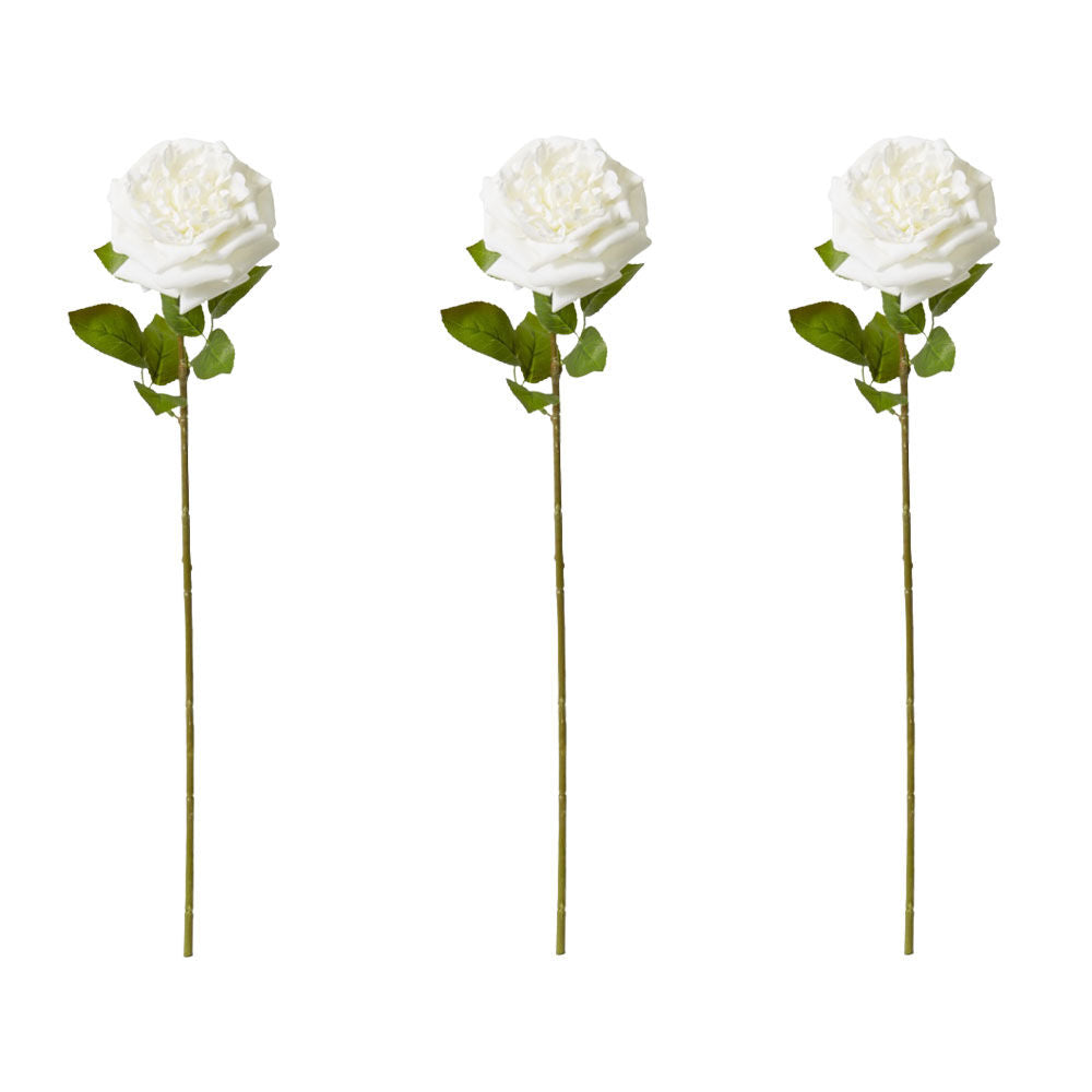 3PK E Style Rose Austin Stem Elegant Artificial Flower White 22x14x66cm