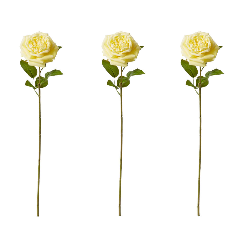 3PK E Style Rose Austin Stem Elegant Artificial Flower Yellow 22x14x66cm