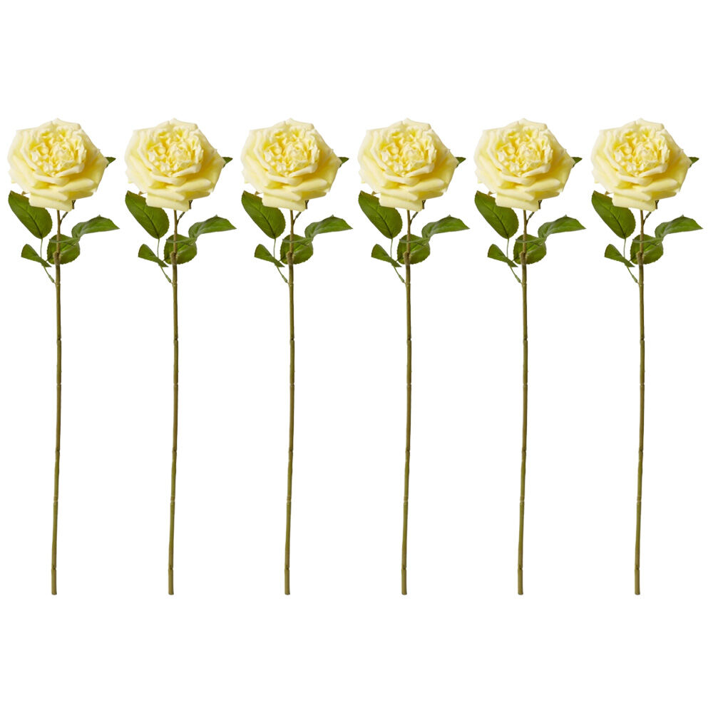 6PK E Style Rose Austin Stem Elegant Artificial Flower Yellow 22x14x66cm