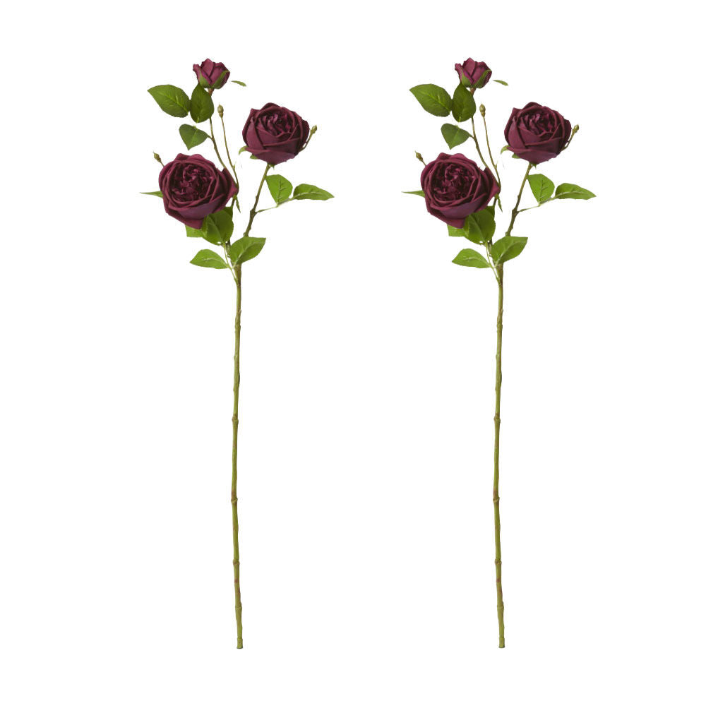 2PK E Style Rose Austin Spray Elegant Artificial Flower Burgundy 24x16x78cm