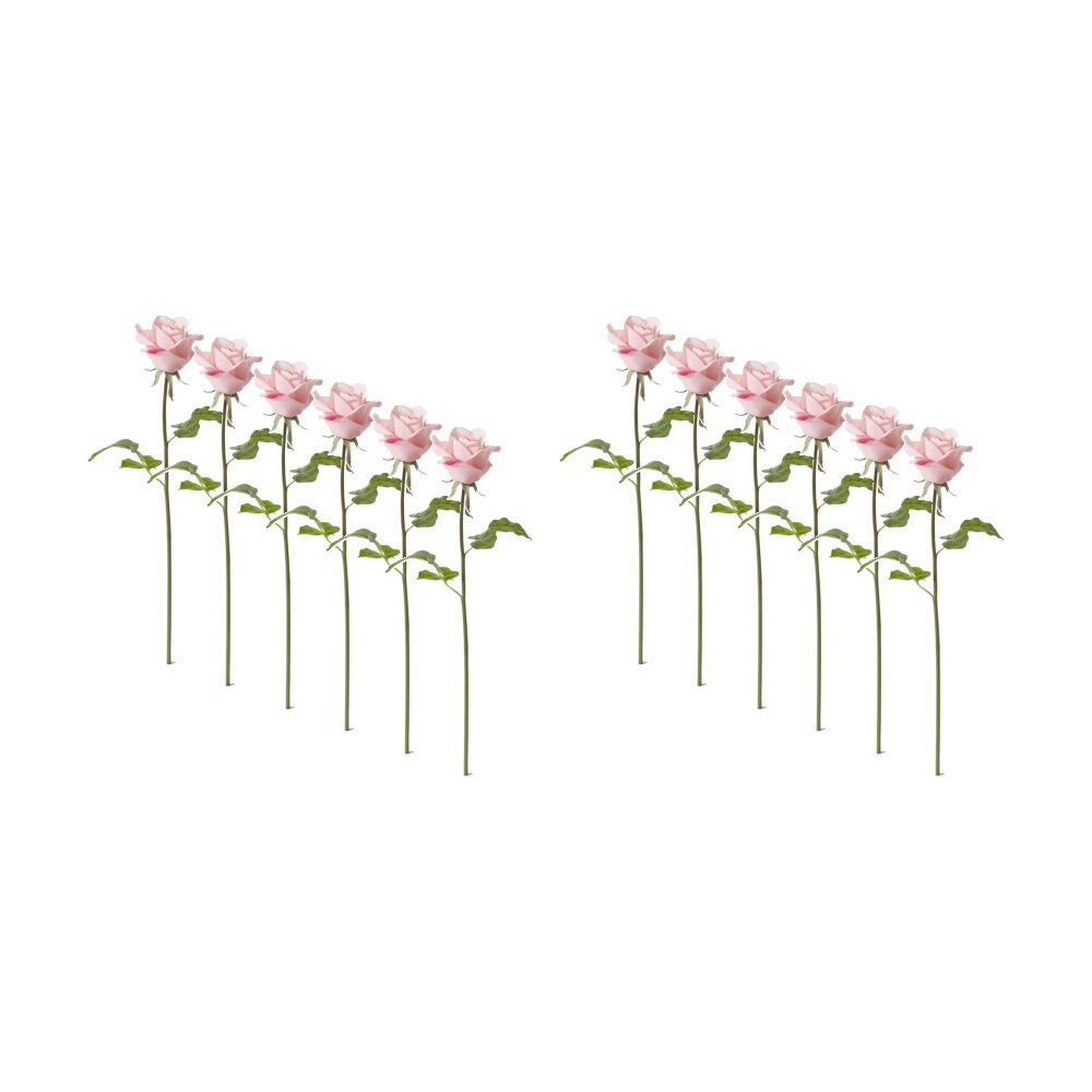 12PK E Style Rose Classic Short Stem Artificial Flower Pink 14x12x45cm