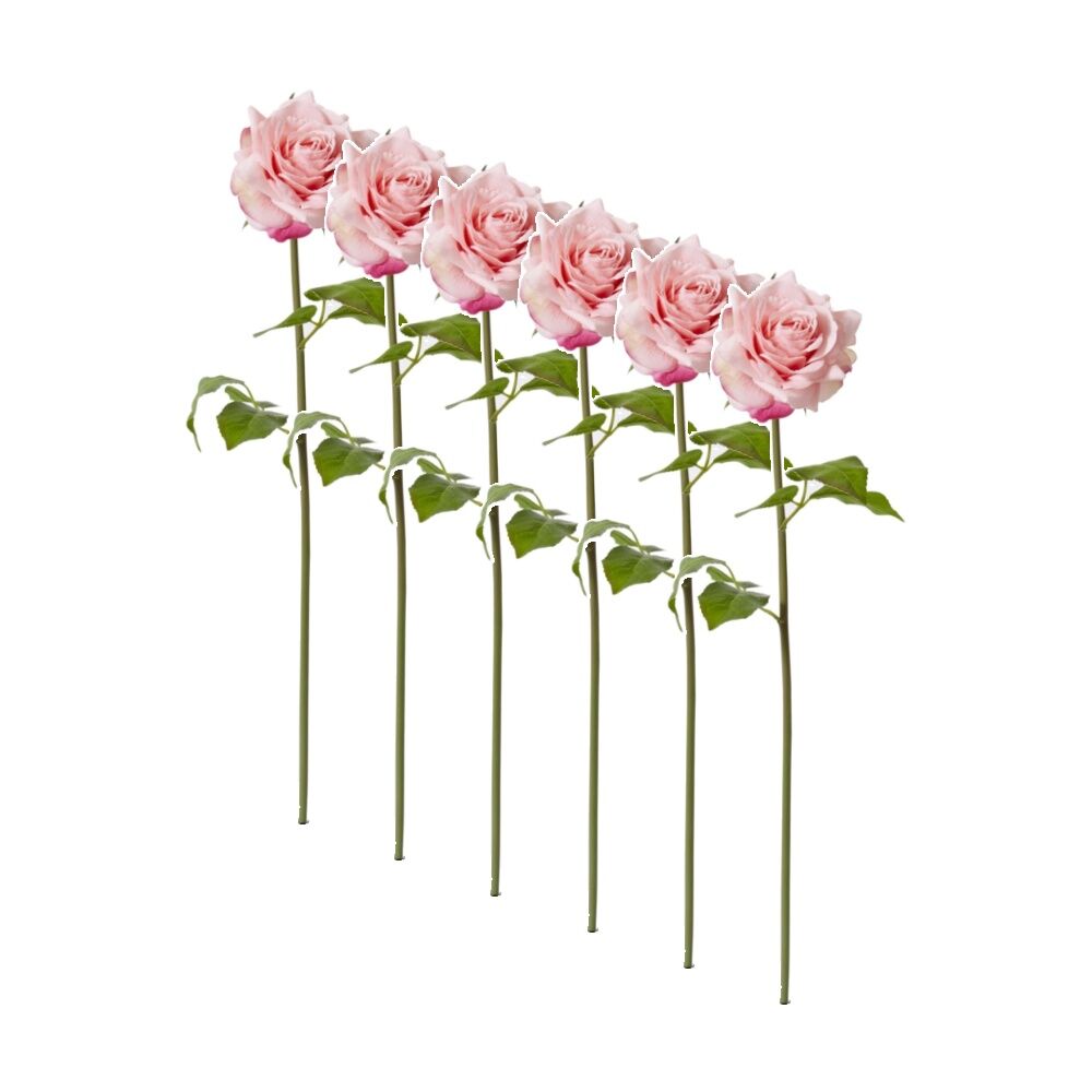 6PK E Style Rose Rambler Short Stem Artificial Flower Pink 14x12x45cm