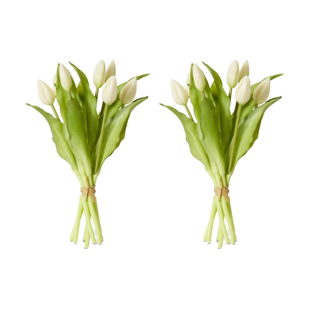 2PK E Style Tulip Bud Bundle Artificial Flower Decoration White 22x22x30cm