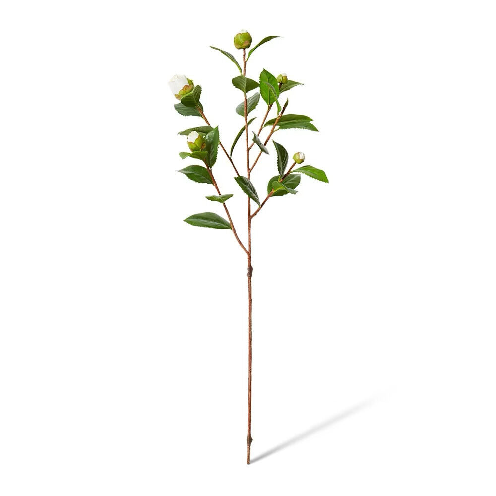 4PK E Style Camellia Bud Spray Artificial Flower Stem White Green 25x25x66cm
