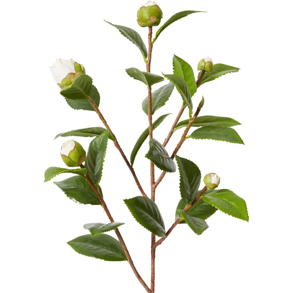 4PK E Style Camellia Bud Spray Artificial Flower Stem White Green 25x25x66cm
