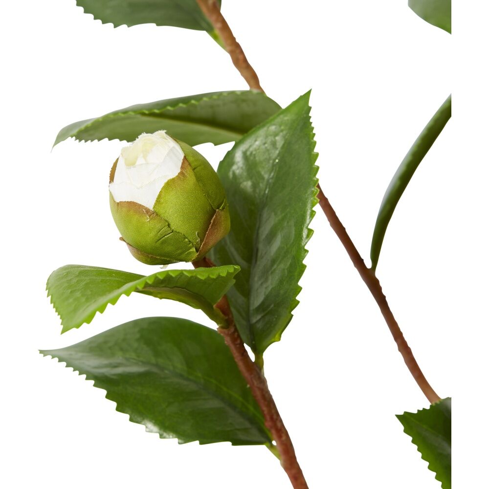 4PK E Style Camellia Bud Spray Artificial Flower Stem White Green 25x25x66cm