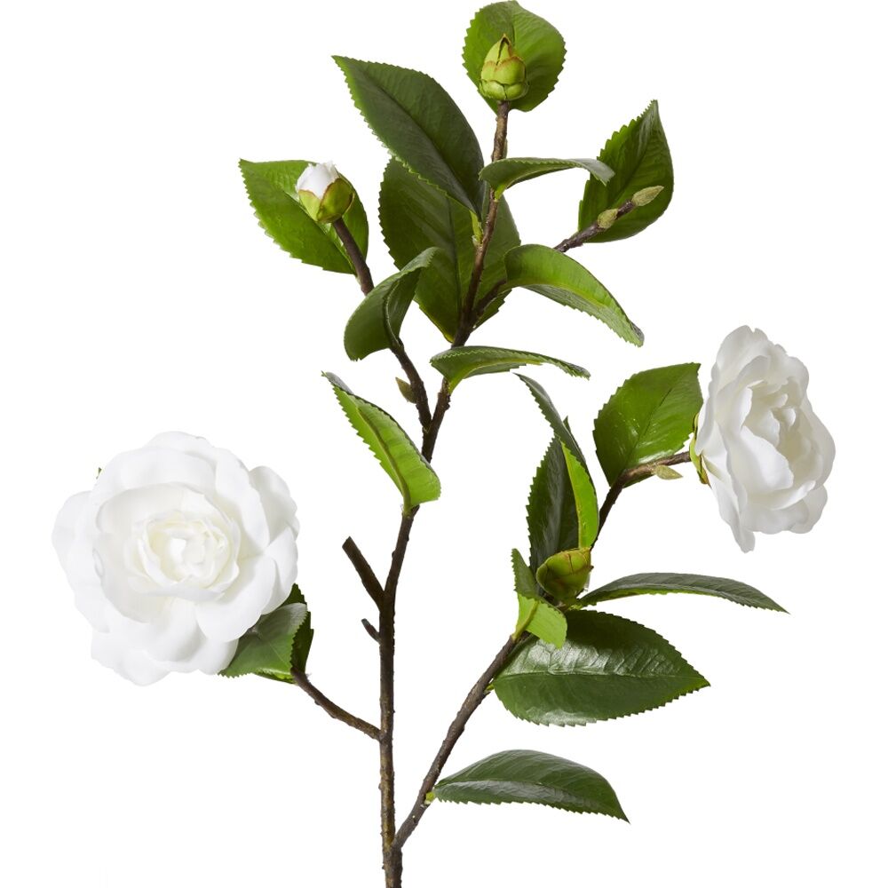 E Style Camellia Spray Artificial Flower Stem White Green 30x25x69cm