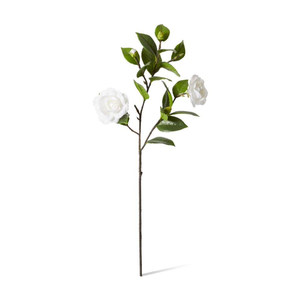 2PK E Style Camellia Spray Artificial Flower Stem White Green 30x25x69cm