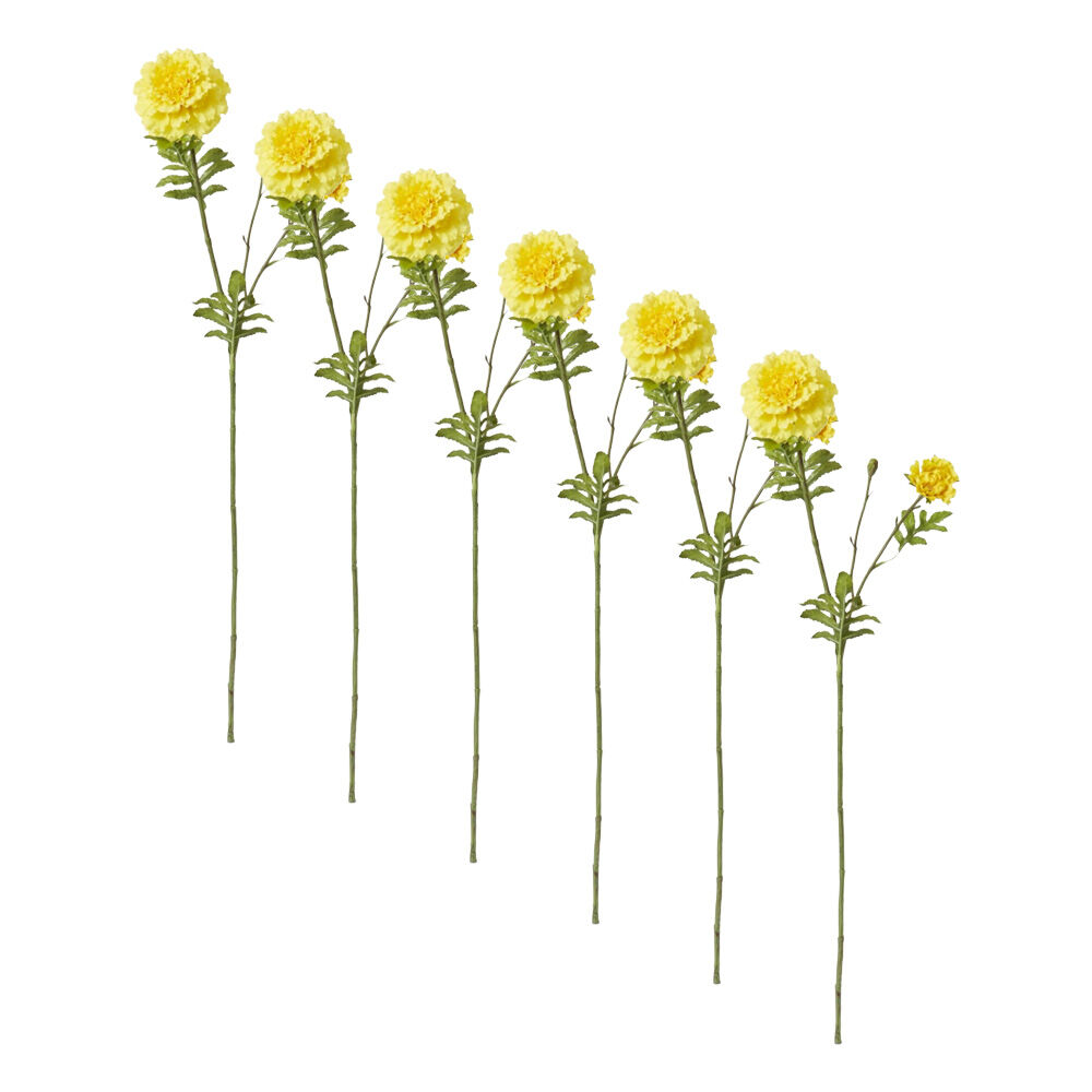 6PK E Style Marigold Spray Artificial Flower Stem Decoration Yellow 8x14x64cm
