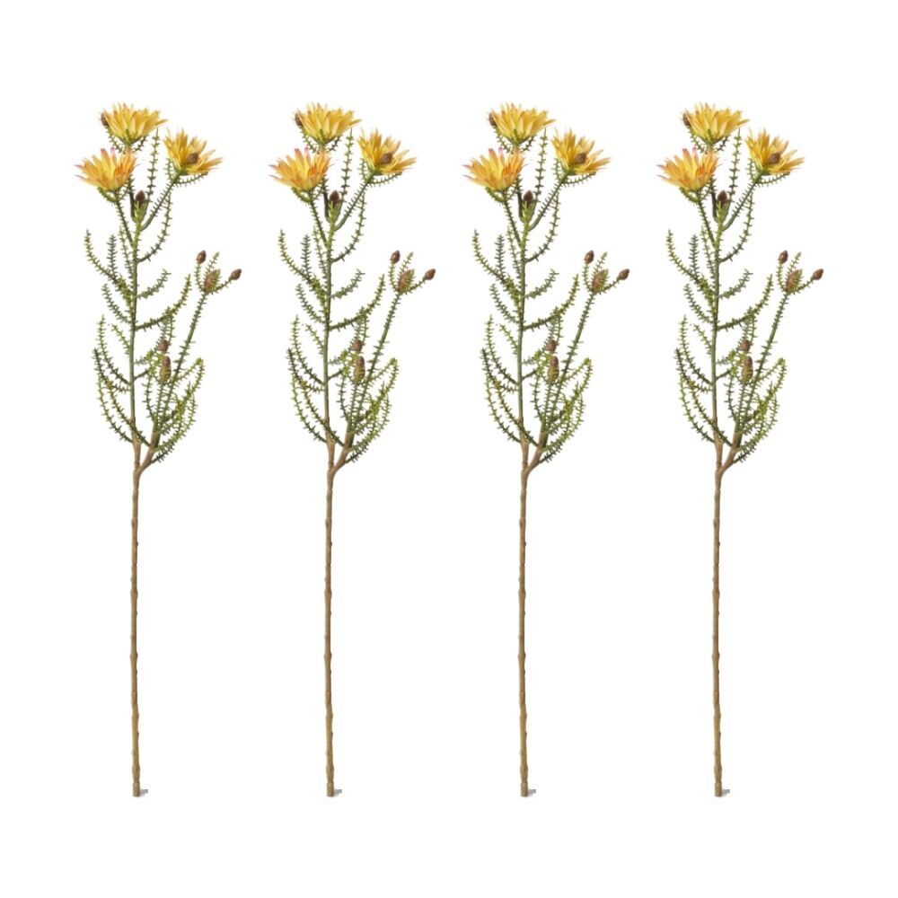 4PK E Style Kaaps Flower Spray Artificial Plant Stem Yellow 12x14x61cm